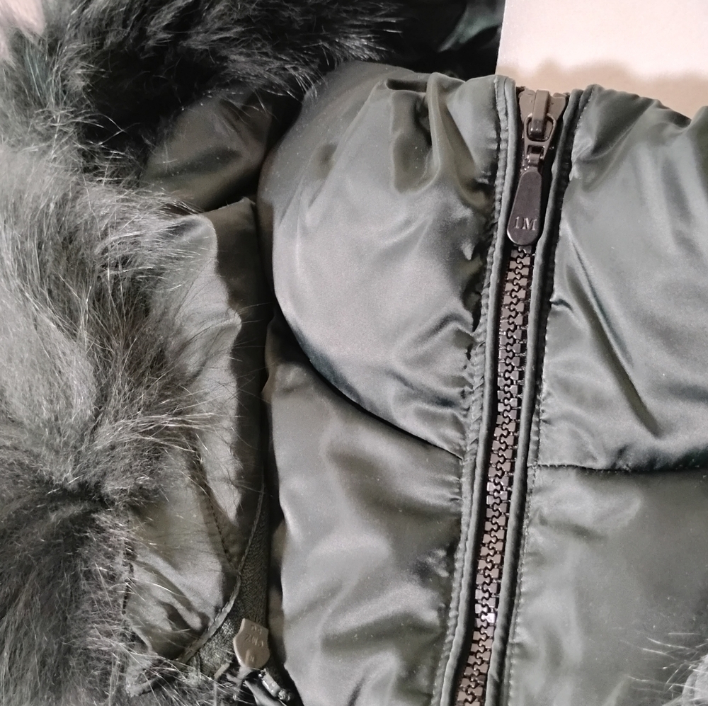 1 Madison Dark Jade Green Down Puffer Coat With Fur Trimmed Hood - Picture 6 of 12